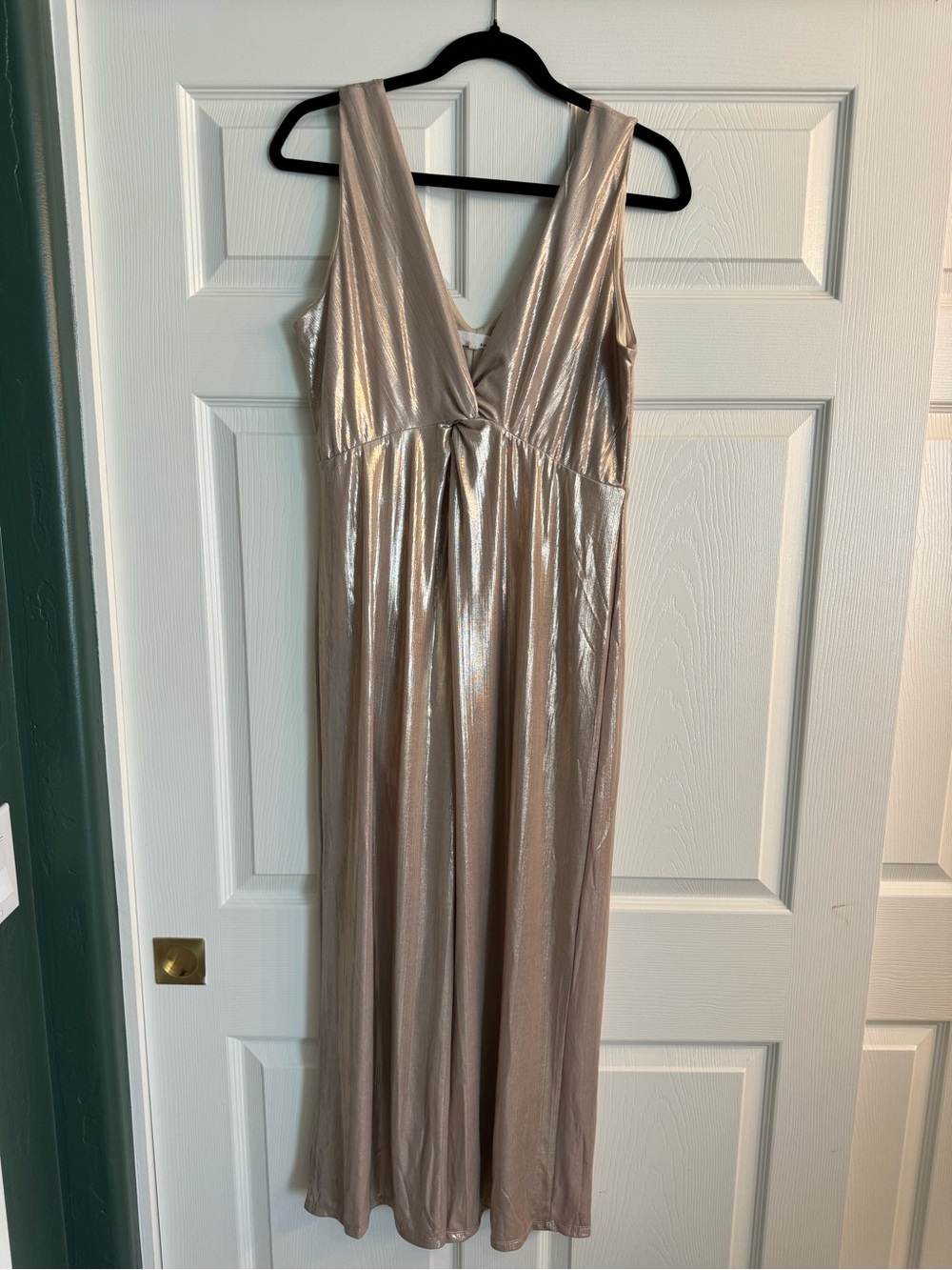 Sleeveless Metallic Light Gold V- Neck jumpsuit